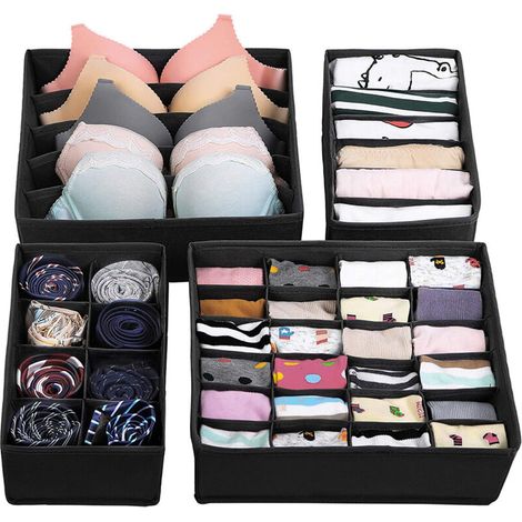 Andiamo 4er-set Faltbare Schubladen-organizer – 6 Fächer, 33 X 16 X 10,5 Cm – Aufbewahrung Für Unterwäsche Und Socken – Fleece Und Karton