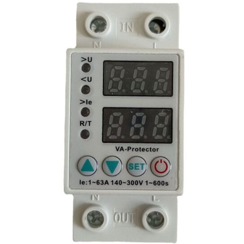 Einstellbares 63a-spannungsschutzrelais Für Die Din-schienenmontage Im Haushalt Mit Dualer Led-anzeige Und Strombegrenzungsfunktion (220v).