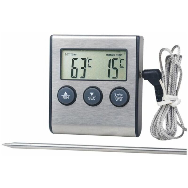 Digitales Küchenthermometer Mit Großem Lcd-bildschirm. Lange Sonde Für Backofen Und Grill. Mit Timer Und Alarmfunktion Für Die Garzeit Von Fleisch.