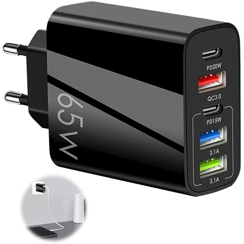 65-w-usb-c-ladegerät Mit 5 Anschlüssen, Schnellladefunktion, Dual-qc 3.0 + Pd 3.1a-schnellladefunktion, Universelles Netzteil Für Iphone 15, 14, 13, 12, 11 Pro Max, Samsung Und Xiaomi