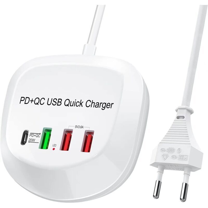 Usb-c-schnellladegerät. Usb Pd Qc 3.0-ladegerät, 4-port-multi-usb-netzteil Für Iphone Und Ipad.