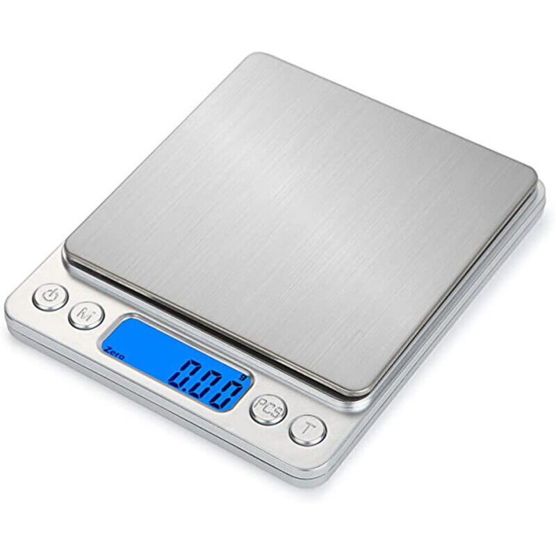 Hochpräzise Küchenwaage 500 G/0,01 G – Hintergrundbeleuchtetes Lcd-display – Tara-funktion. 2 Edelstahl-abtropfschalen.