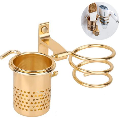 Haartrocknerhalterung. Haartrockner-organizer. Wandhalterung. Haartrockner. Hängender Halter. Spiralförmiger Haartrocknerhalter (gold)