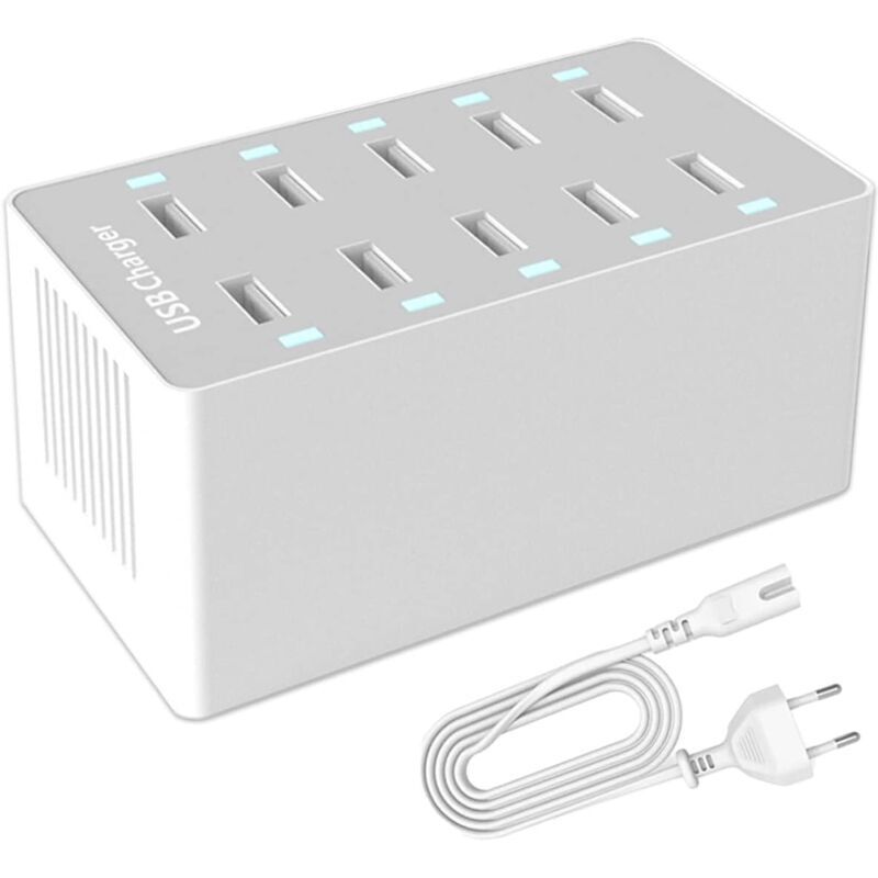 Usb-ladestation. 50-w-usb-ladehub Mit 10 Ports. Mehrfach-usb-ladegerät Mit Intelligenter Erkennung. Kompatibel Mit Iphone, Galaxy, Ipad, Tablets Und Anderen Usb-ladegeräten.