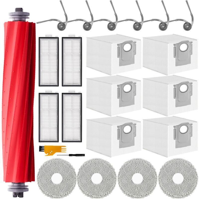 21-teiliges Ersatzteilset Für Roborock Qv 35a / Qv 35s / Qr 798 / Qr 598 Staubsauger. Enthält: 1 Hauptbürste, 4 Reinigungspads, 4 Filter, 6 Staubbeutel Und 6 Seitenbürsten.