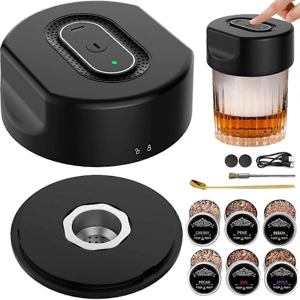 Whisky-räucherset – Elektrisches Cocktail-räucherset Mit 6 Holzchips In Verschiedenen Geschmacksrichtungen, Ideales Geschenk Für Männer/väter/ehemänner