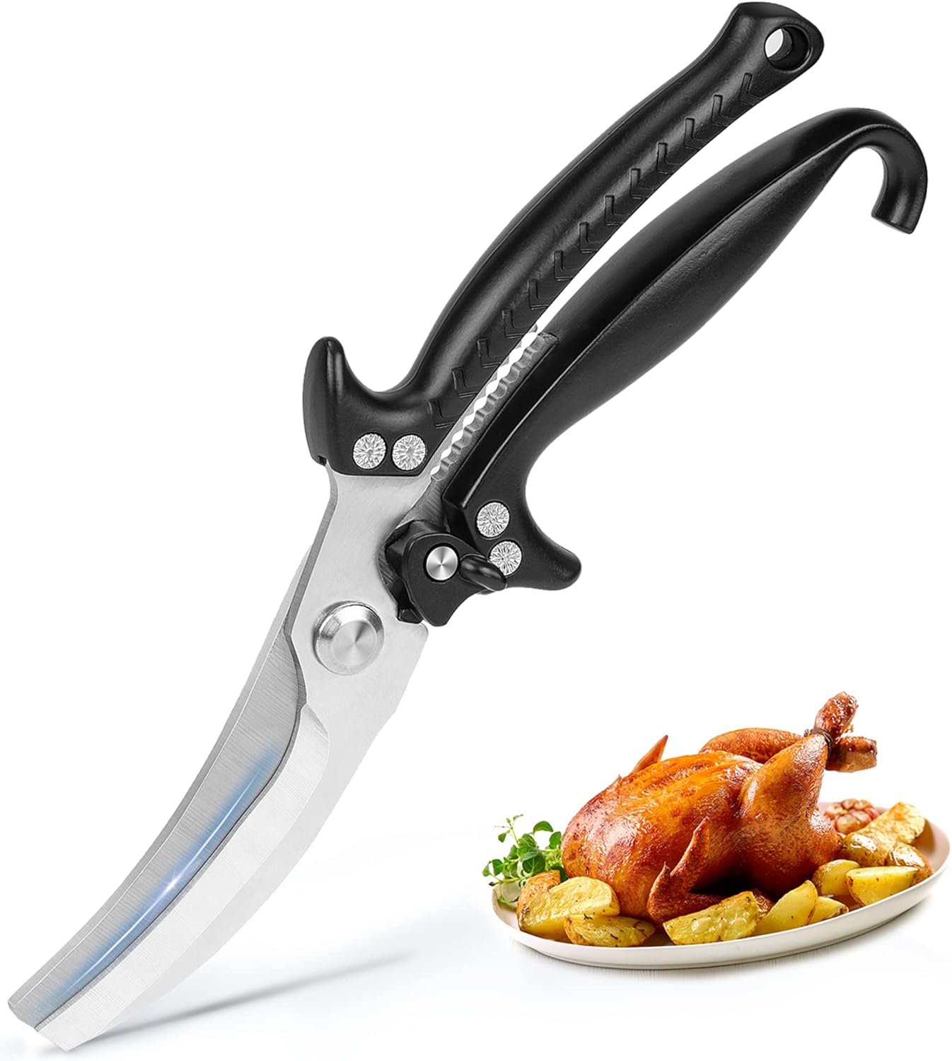 Robuste Küchenschere, Scharfe Küchenschere Aus Edelstahl, Schwarze, Spülmaschinenfeste Schere Mit Federmechanismus Für Fleisch Und Geflügel