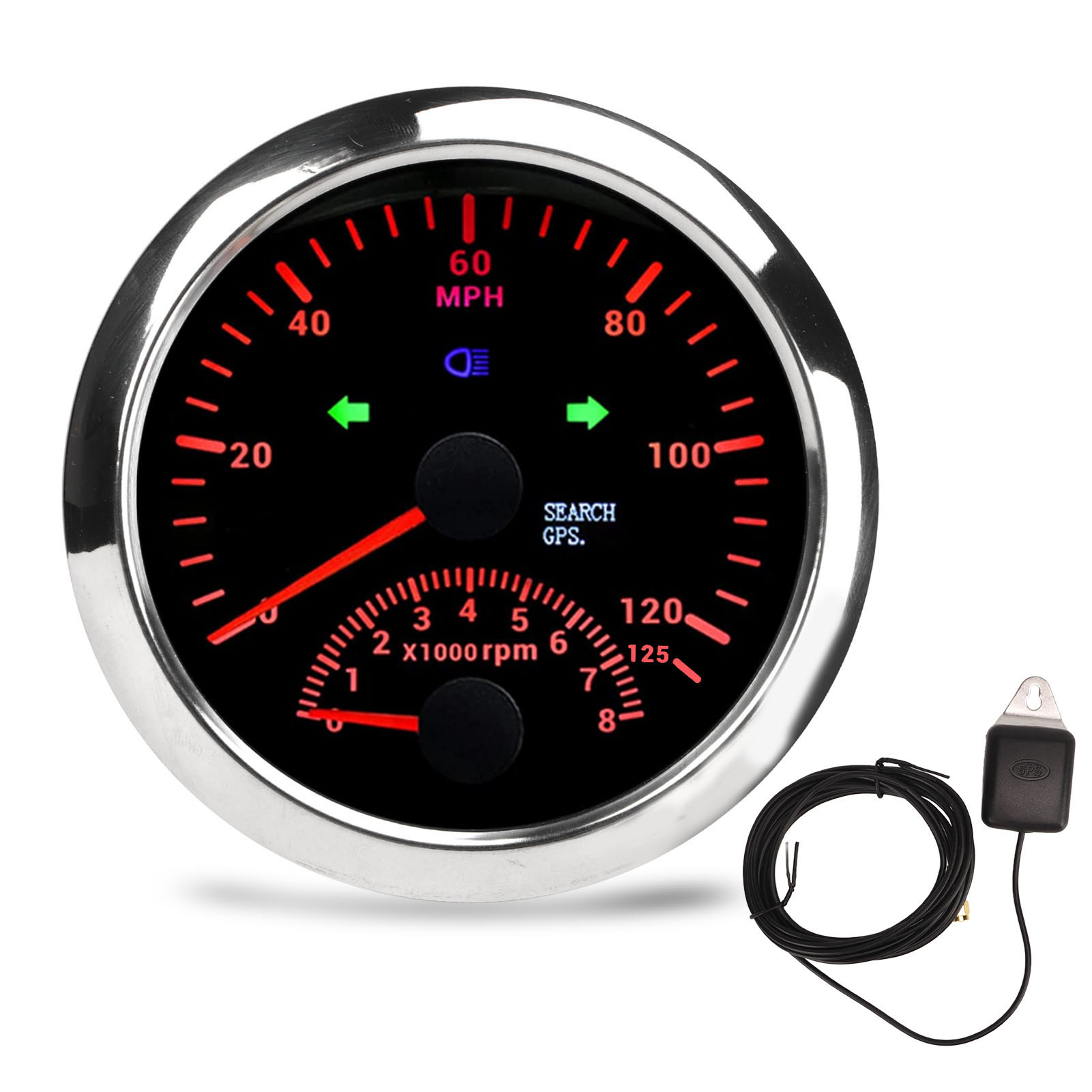 85 Mm (3 3/8 Zoll) Wasserdichter Gps-geschwindigkeitsmesser 0-125 Mph Dc9-32v Für Boote, Yachten, Motorräder, Atvs, Nutzfahrzeuge, Schwarzes Zifferblatt.
