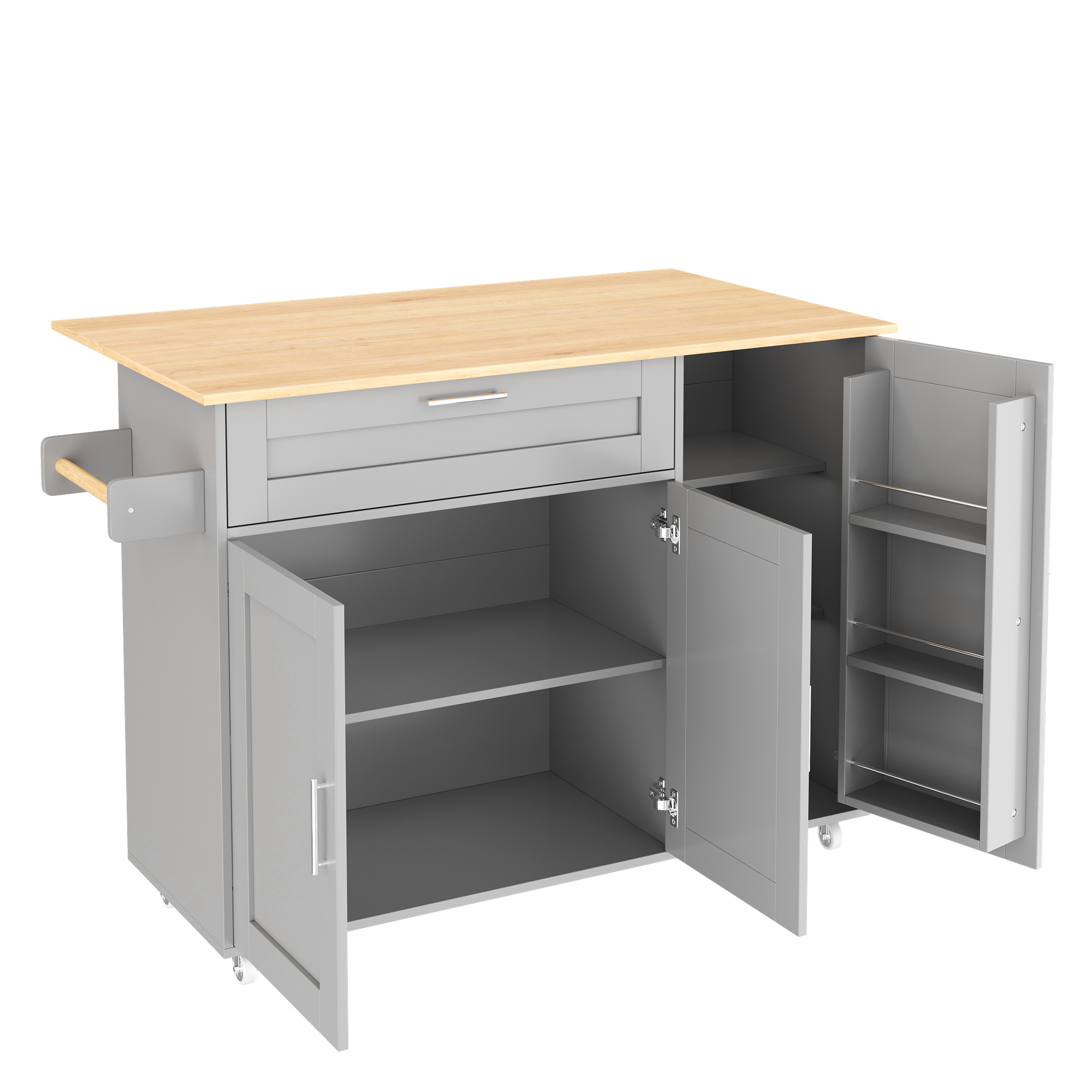 Elvmi Küchenwagen Mit 2 Türen, 1 Schublade, Handtuchhalter Und 5 Rollen, Aus Mdf, Grau, 132.5 X 44 X 90 Cm