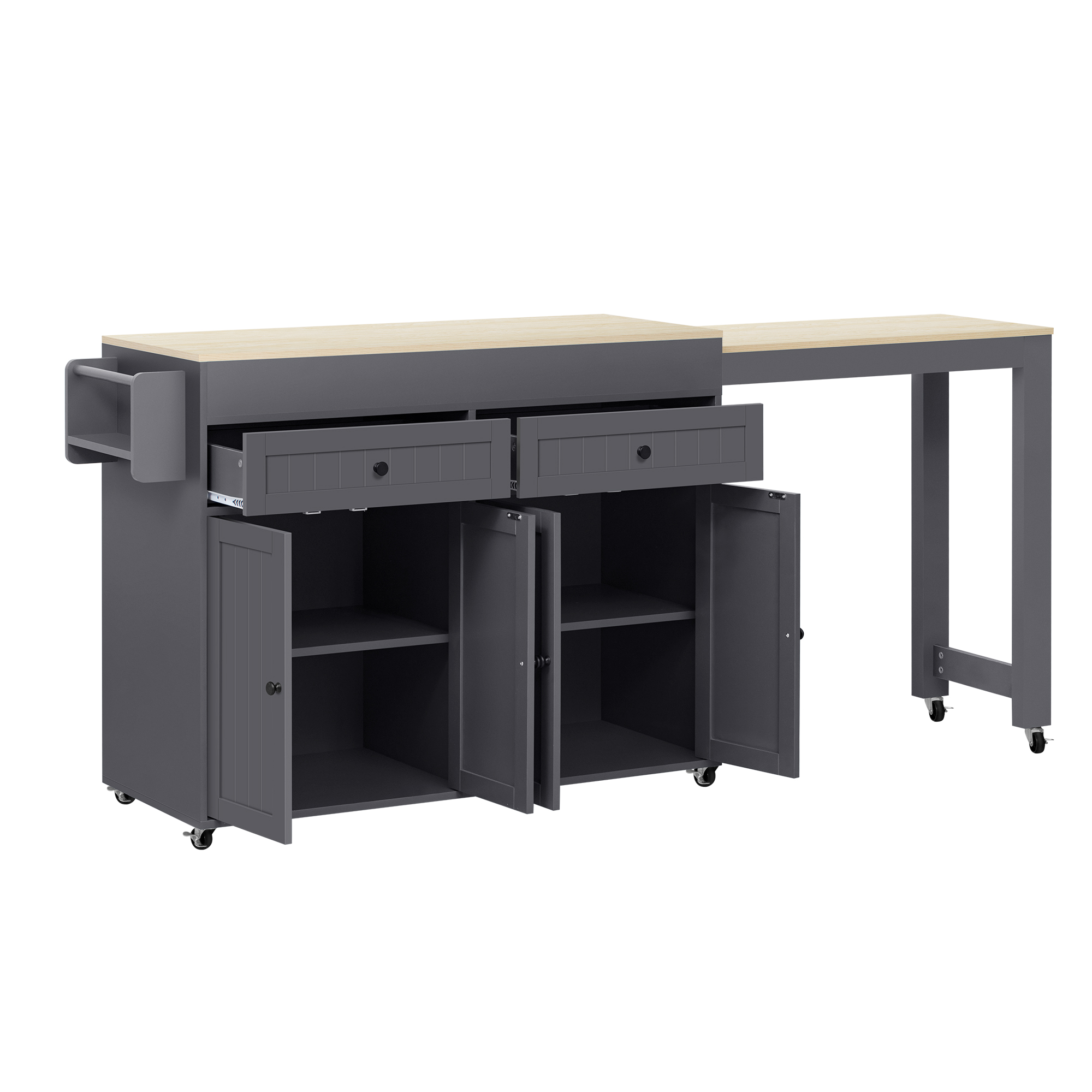 Elvmi Küchenwagen Mit Ausziehbarer Arbeitsplatte Und Rollen Für Küche Und Esszimmer, 112×45×92.2 Cm
