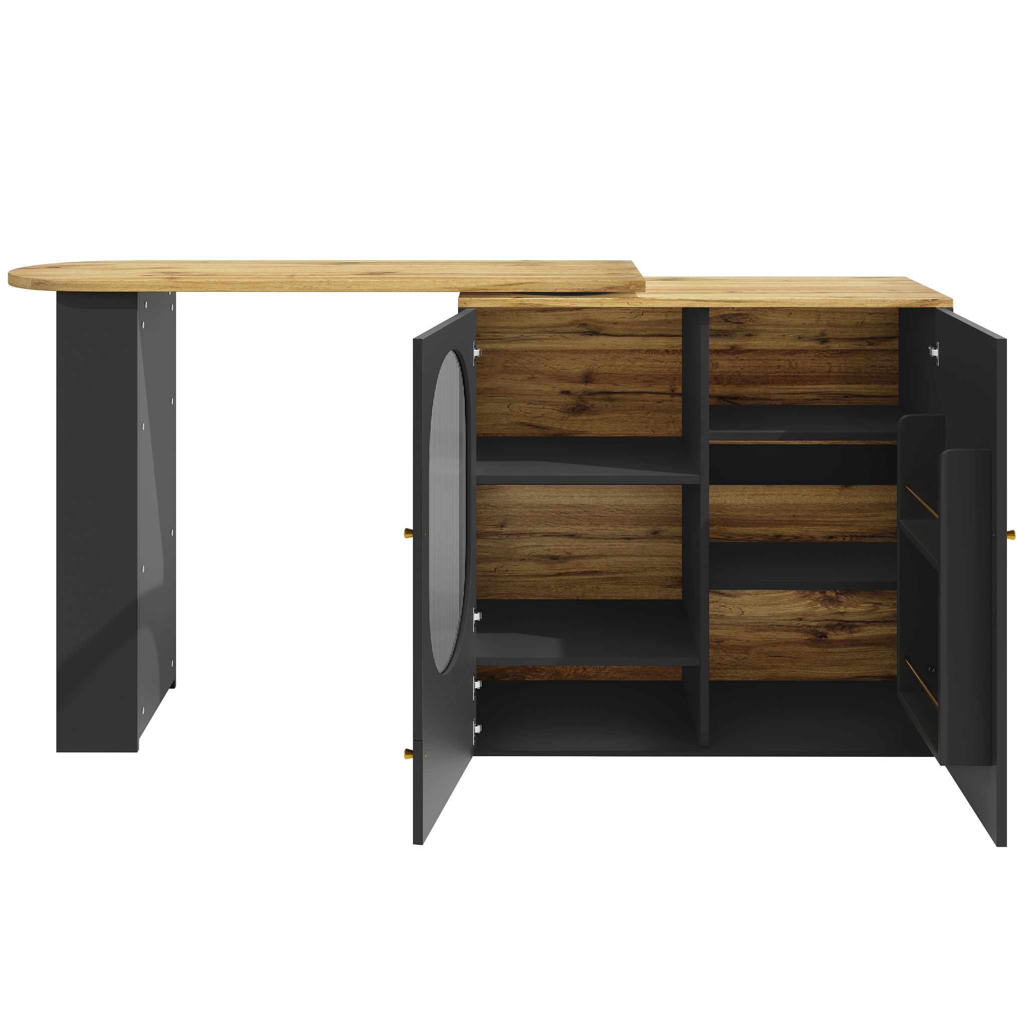 Elvmi Kuchenwagen Mit 3 Turen, 360° Drehbarer Tisch Und Handtuchhalter, Aus Mdf Und Metall, 138 X 39 X 105 Cm