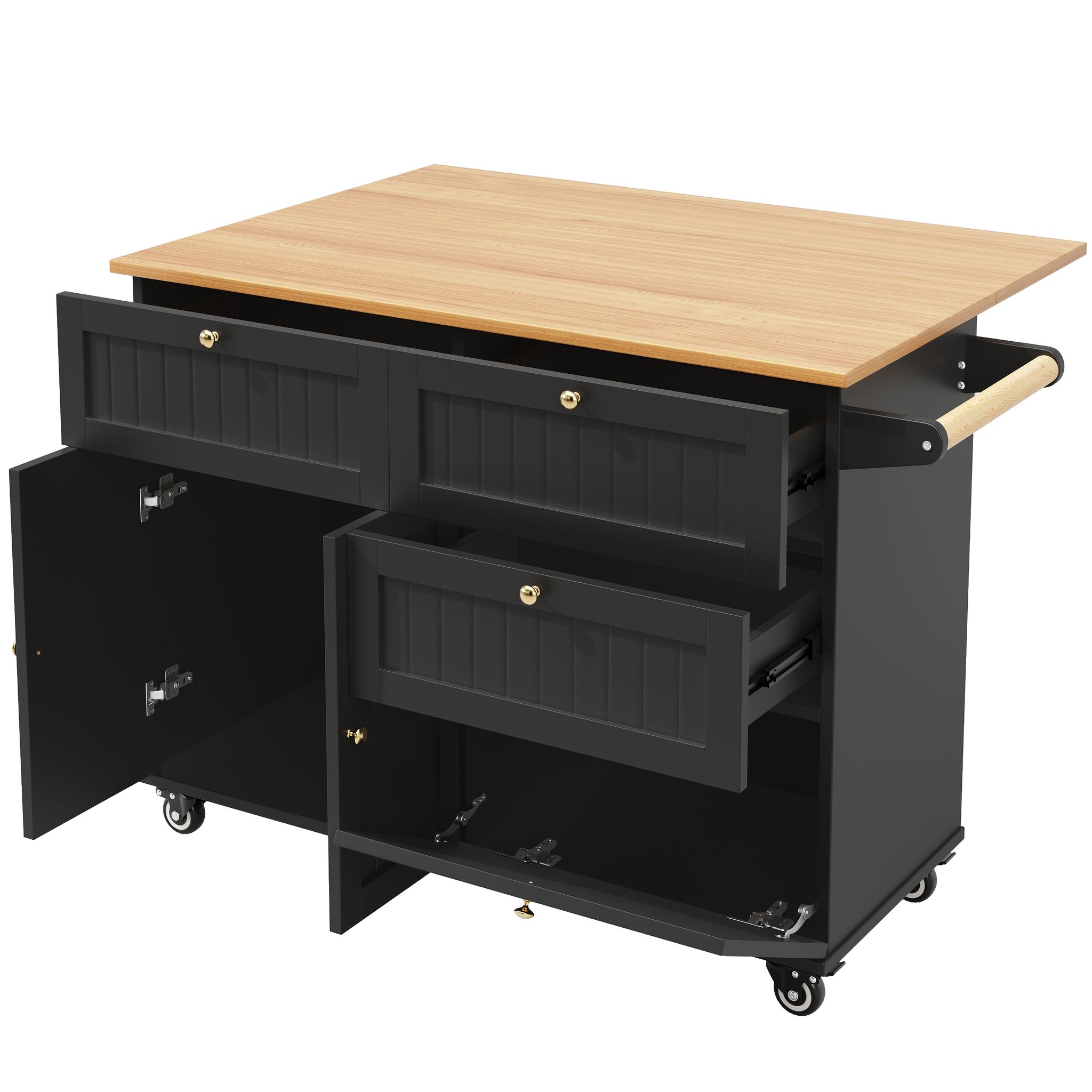 Elvmi Küchenwagen Mit Klappplatte, Rollen Und Verstellbaren Stützfüßen Für Küche Und Esszimmer Aus Mdf Schwarz