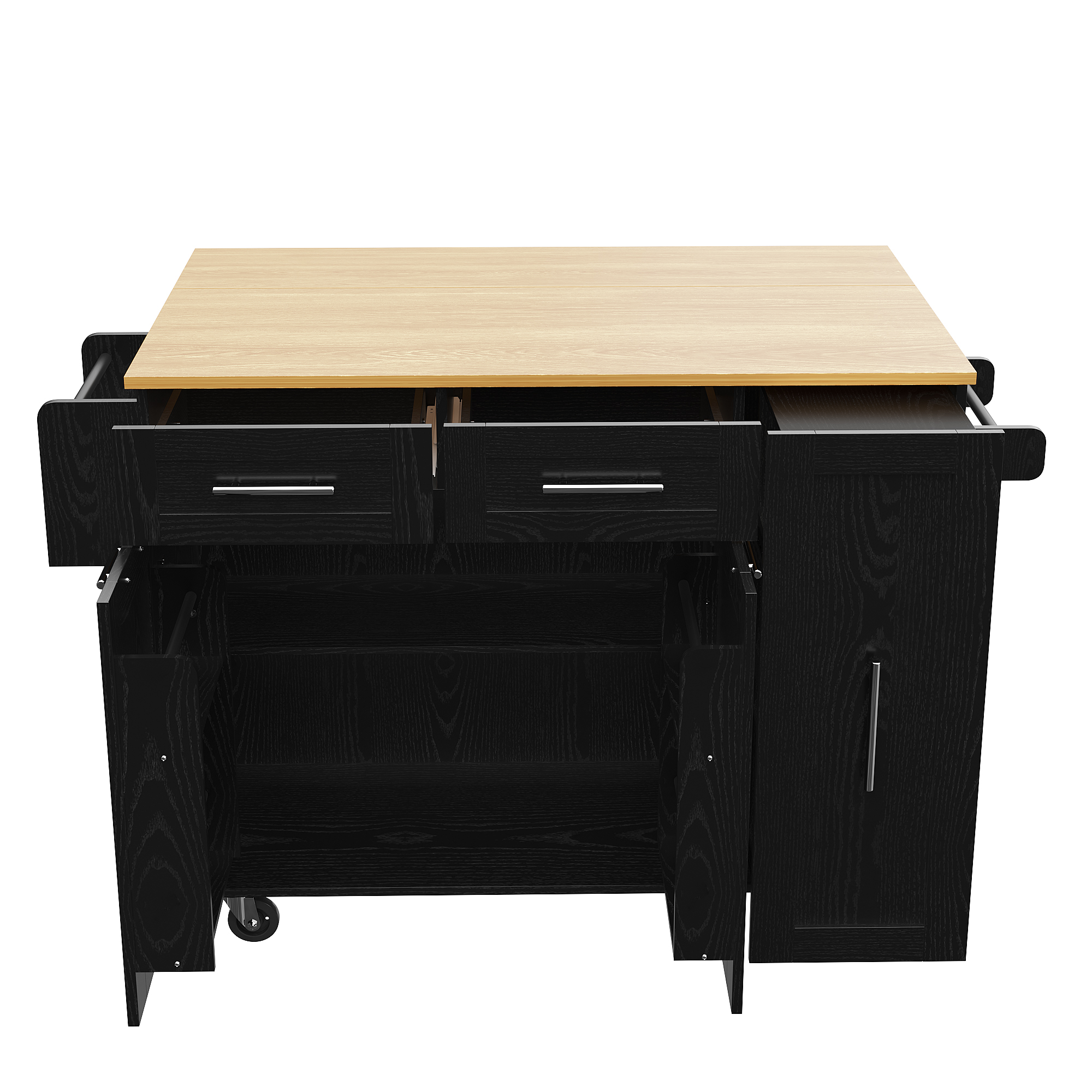 Elvmi Küchenwagen Mit Klappbarer Tischplatte Und Ausziehbaren Staufächern Auf Rollen Für Küche Aus Mdf Schwarz