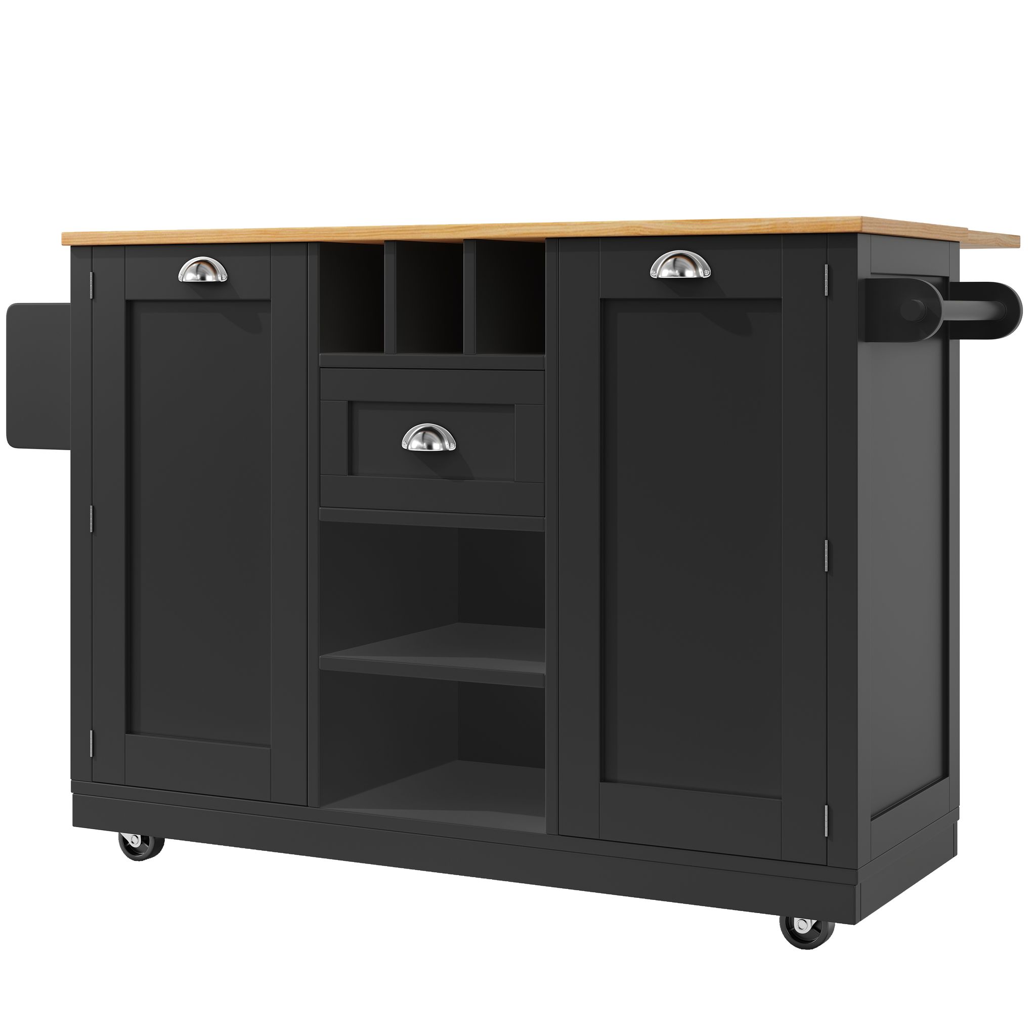 Elvmi Küchenwagen Mit 2 Türen Und 1 Schublade, Handtuchhalter, Weinregal Und Rollen, 140 X 40 X 93.5 Cm, Schwarz