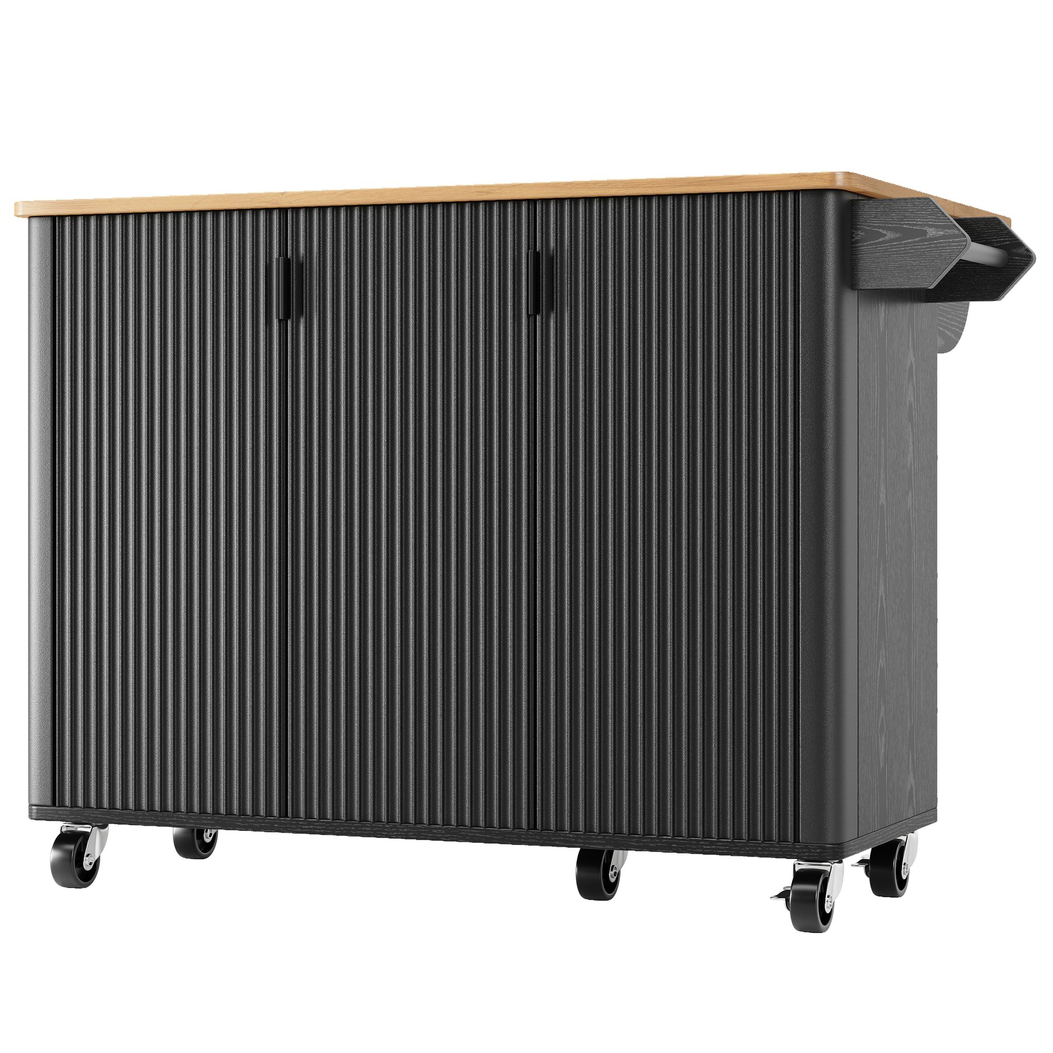 Elvmi Küchenwagen Mit 3 Türen, Klappbarer Platte, Handtuchhalter Und Verstellbaren Einlegeböden, Aus Mdf, 130 X 45 (75) X 92 Cm, Schwarz