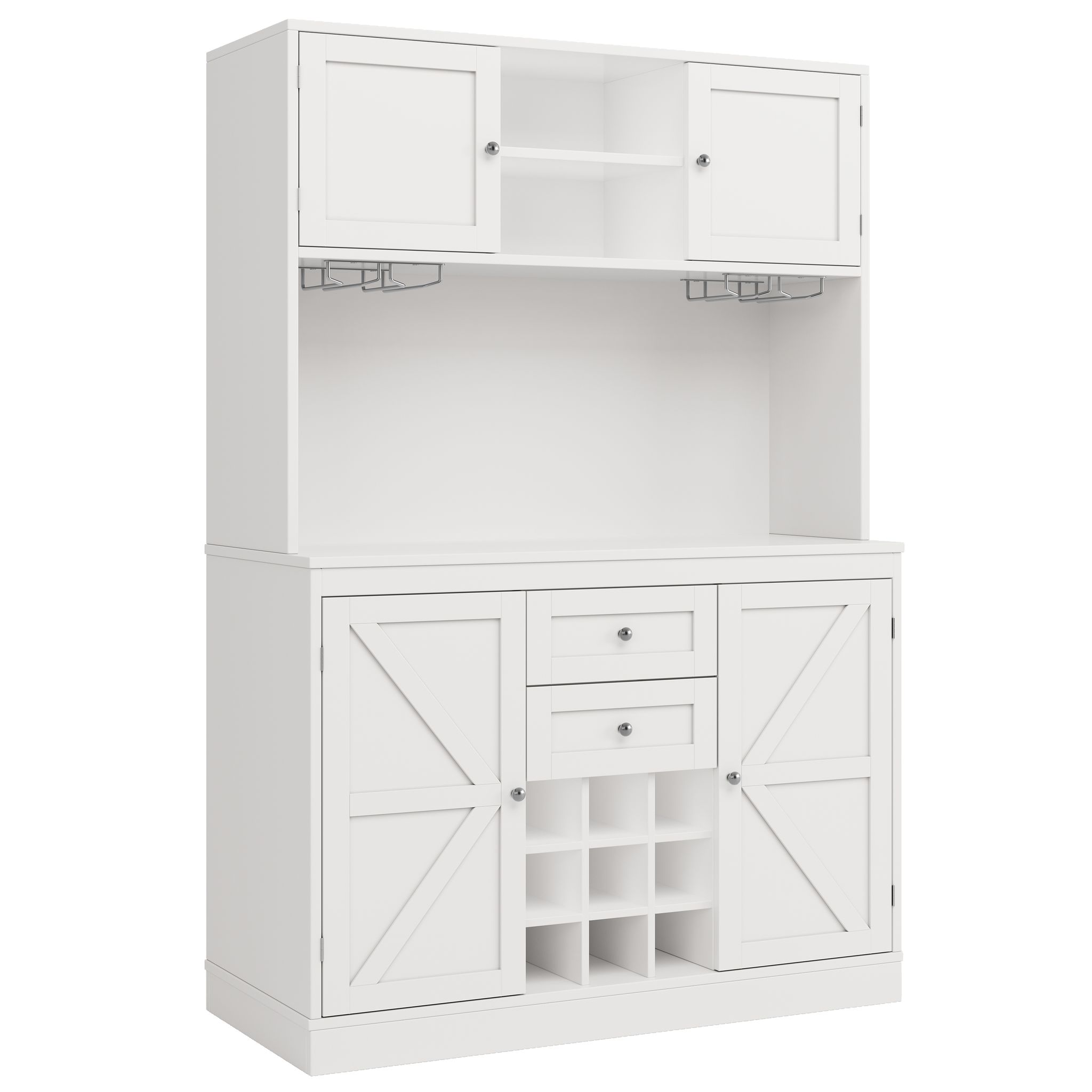 Elvmi Küchenbuffet Mit 4 Türen, 2 Schubladen, Verstellbaren Einlegeböden Und Weinregal Aus Mdf Weiß 120 X 40 X 188 Cm