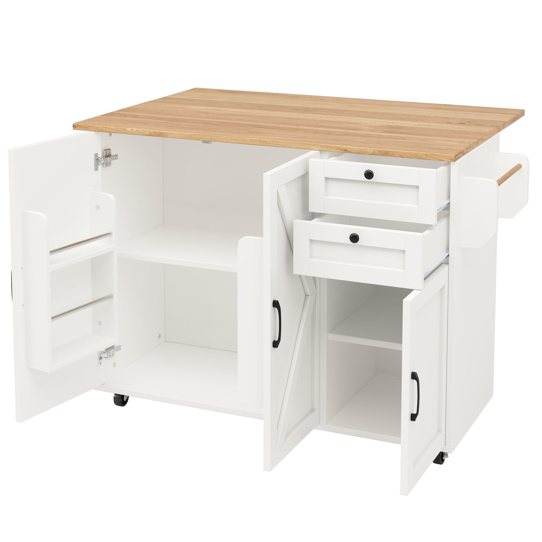 Elvmi Küchenwagen Mit 2 Schubladen, Regalböden Und Klappbarer Platte Auf Rollen Für Küche Aus Mdf 120 X 43.2 X 92 Cm
