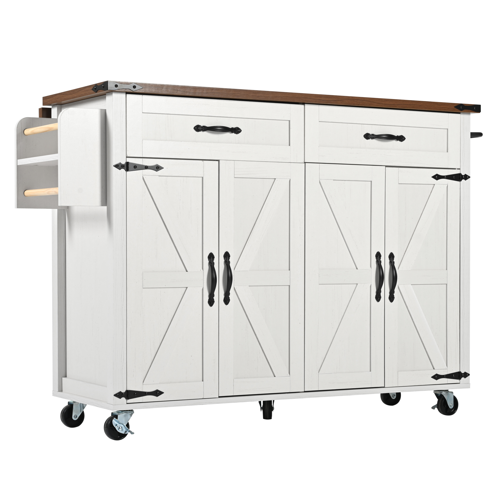 Elvmi Küchenwagen Mit 2 Türen, 2 Schubladen, Verstellbaren Einlegeböden, Klappbarer Platte, Küche, 140×45×93 Cm