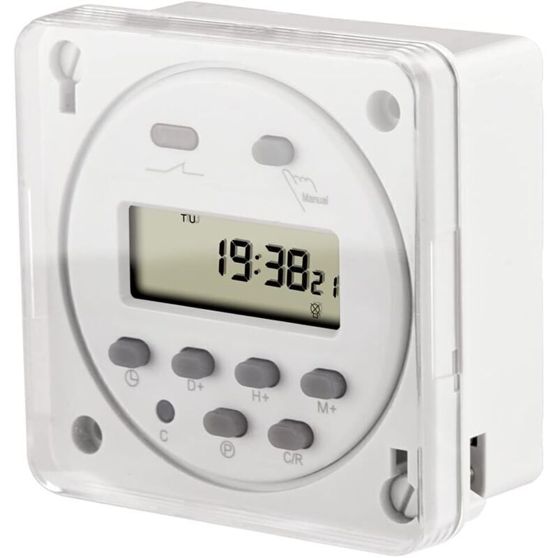 Programmierbarer Lcd-timer 12v Dc, 16a, Spst, Mit Weißer, Wasserdichter Abdeckung Für Präzise Zeitsteuerung