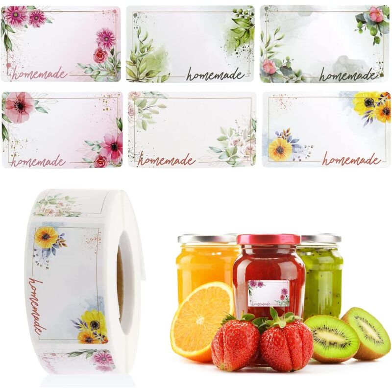 500 Rechteckige, Selbstklebende Etiketten Mit Blumenmuster Für Marmeladen-, Kompott-, Gewürz- Und Einmachgläser