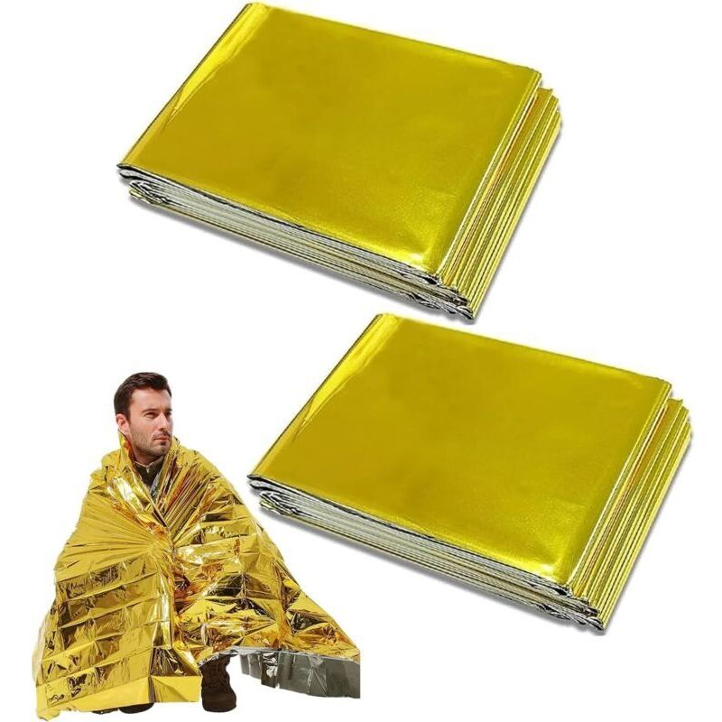 Set Mit 2 Gold-silbernen Überlebensdecken, 210 X 160 Cm, Wetterfest, Für Erste Hilfe Und Outdoor-aktivitäten