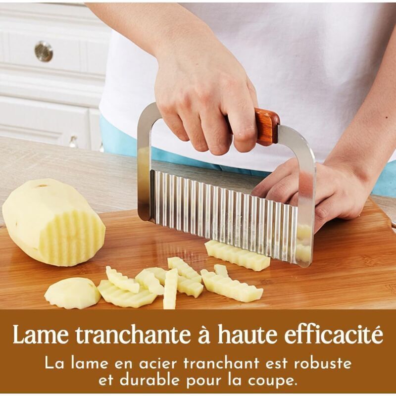 Küchenmesser Aus Edelstahl Für Pommes Frites Und Kartoffelchips Mit Holzgriff – Gemüse- Und Kartoffelschneider 18 X 11,5 Cm