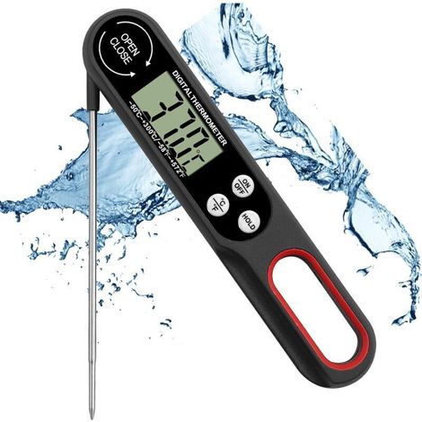 Faltbares Digitales Fleischthermometer Mit Großem Lcd-display Und 15 Cm Langer Sonde Zum Grillen, Kochen Von Rindfleisch, Steaks, Milch Oder Rotwein