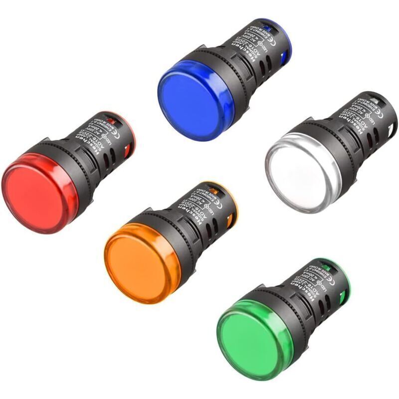 5 X 22 Mm Led-anzeigeleuchten (rot, Grün, Gelb, Blau, Weiß) 220 V Ac 20 Ma Für Industrielle Schaltschränke