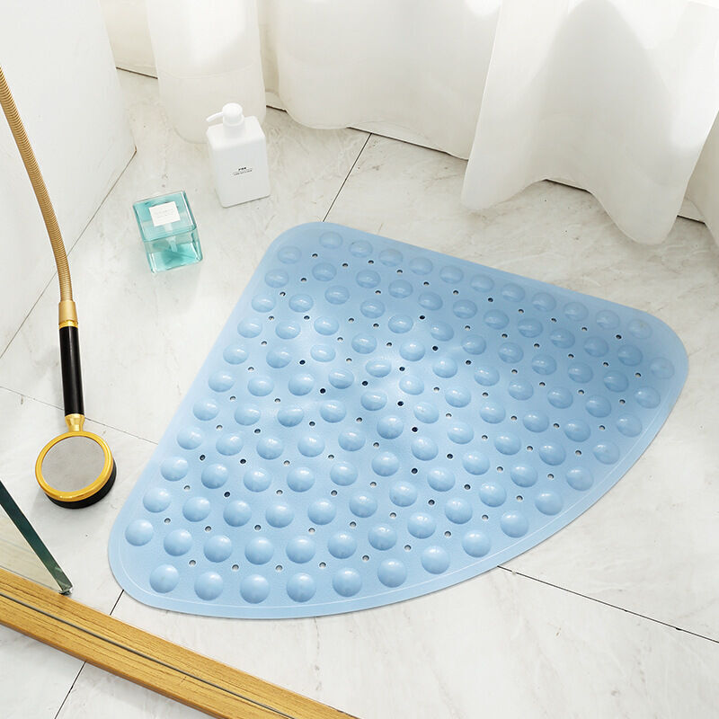 Rutschfeste Badematte, 54 X 54 Cm, Aus Pvc Mit Saugnäpfen, Maschinenwaschbar, Blaues Viertelkreis-design Für Das Badezimmer
