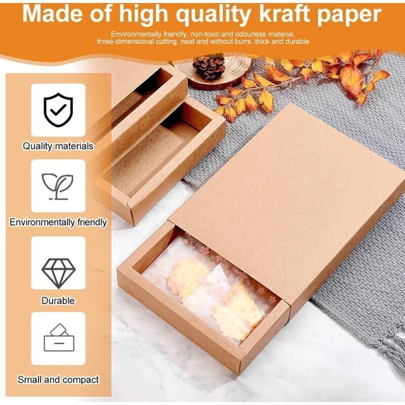 12 Schubladenboxen Aus Kraftpapier Mit Deckel – 19 × 14,5 × 2 Cm – Ideal Für Süßigkeiten, Geschenke Oder Bonbons – Umweltfreundlicher Karton, Einfach Zu Montieren