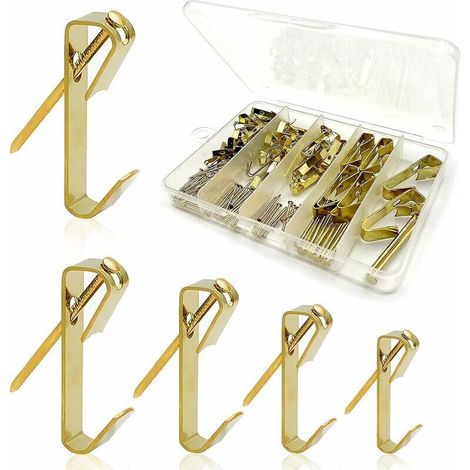 120-teiliges Wandhaken-set Aus Edelstahl Für Bilder Und Fotos – 5 Größen, Goldfarben