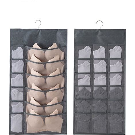 2-teiliger Hängeorganizer Für Den Kleiderschrank – 30 Doppelseitige Taschen Für Bhs, Unterwäsche, Krawatten Und Socken, Grau