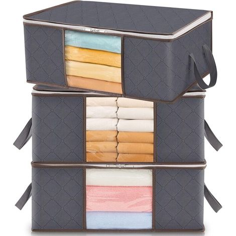 3er-set Kleideraufbewahrungsbeutel 35 L – Faltbare Aufbewahrungsboxen Für Unter Das Bett Mit Sichtfenster – Kleiderschrank- Und Bettdecken-organizer – Grau