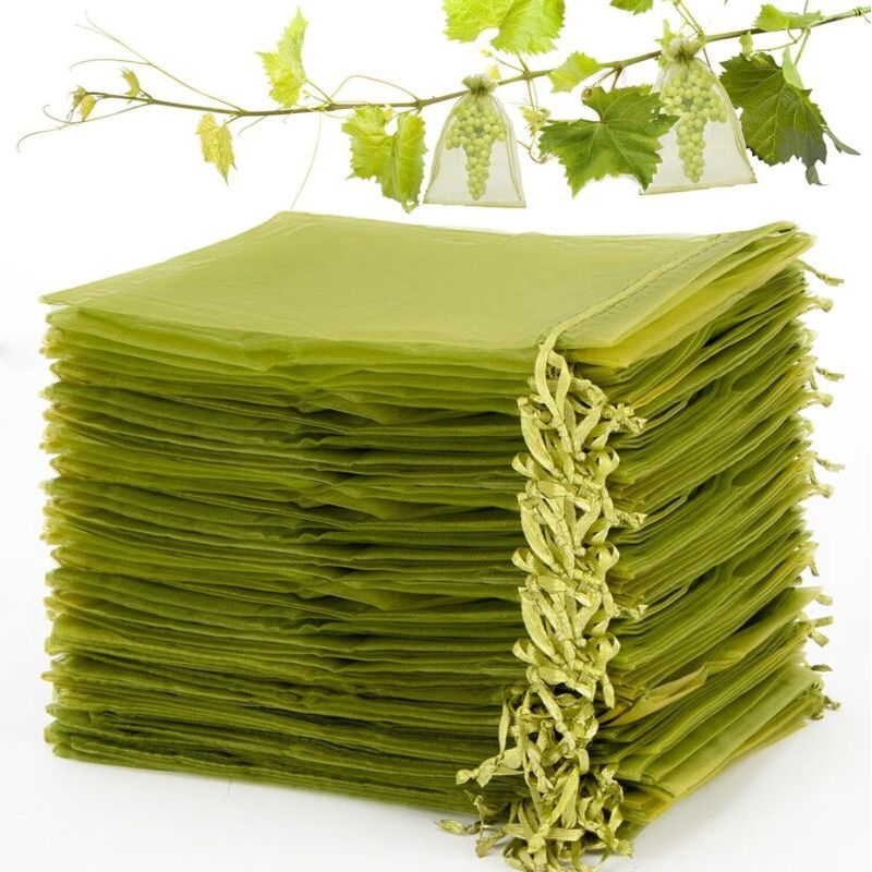 Packung Mit 100 Militärgrünen Organza-obstnetzen (20 X 30 Cm), Wiederverwendbare Beutel Zum Schutz Von Obst Im Garten
