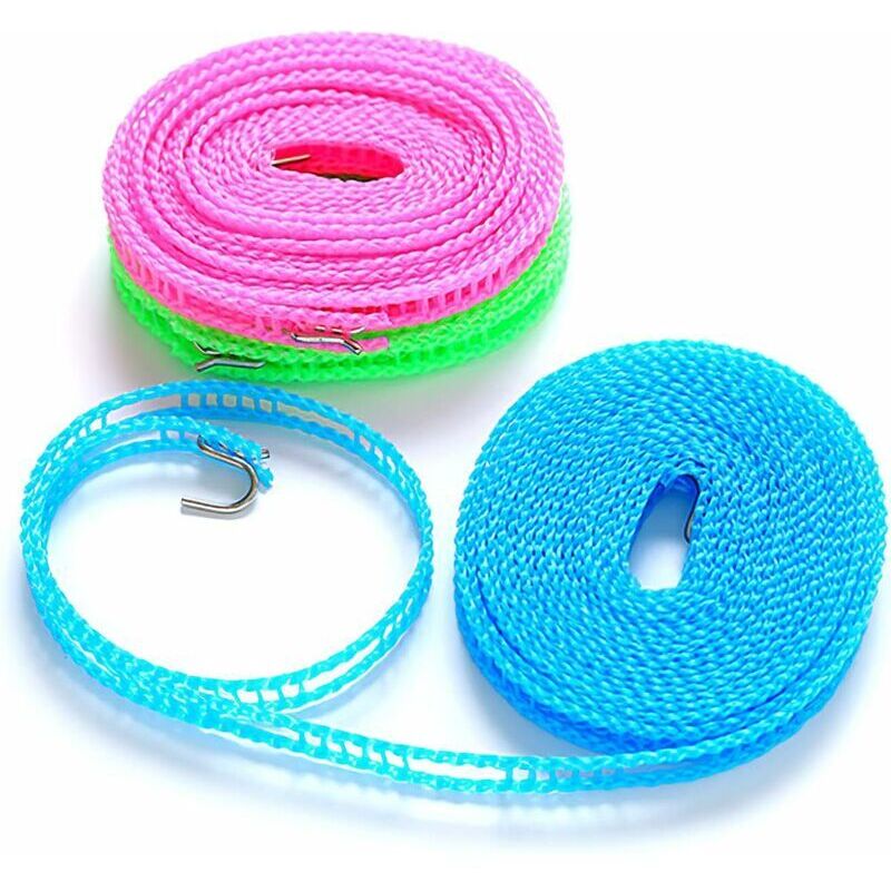 3 Tragbare Wäscheleinen Aus Nylon Für Den Außenbereich, 5 M – Windbeständig – Für Camping, Reisen Oder Den Innenbereich