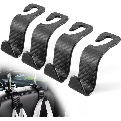 Set Mit 4 Universellen Schwarzen Carbonfaser-haken Für Geldbörsen, Auto-kopfstützen, Mäntel, Regenschirme Und Einkaufstaschen