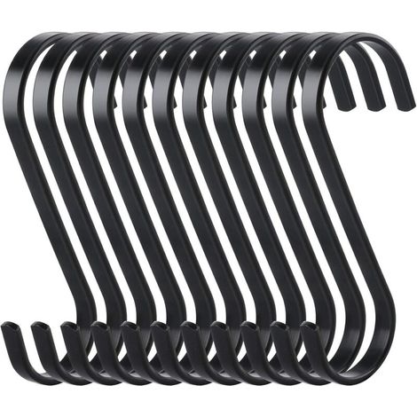 10 Robuste, Flache, S-förmige Metallhaken, Multifunktional Für Küche, Metzgerei, Kleidung, Pflanzen Oder Gartengeräte, Schwarz