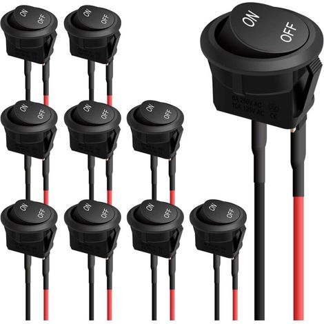 Runder Wippschalter 12 V 6 A / 250 V 10 A / 125 V Wechselstrom, Vorverdrahtet, Für Pkw Und Lkw, 10er-packung