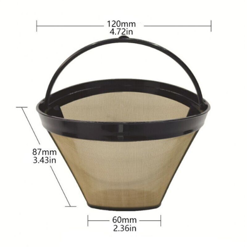 Wiederverwendbarer Kaffeefilter Aus Edelstahl 304, Universell Für Kaffeemaschinen, 12 Cm, 100 Mesh, Mit Griff, Gold