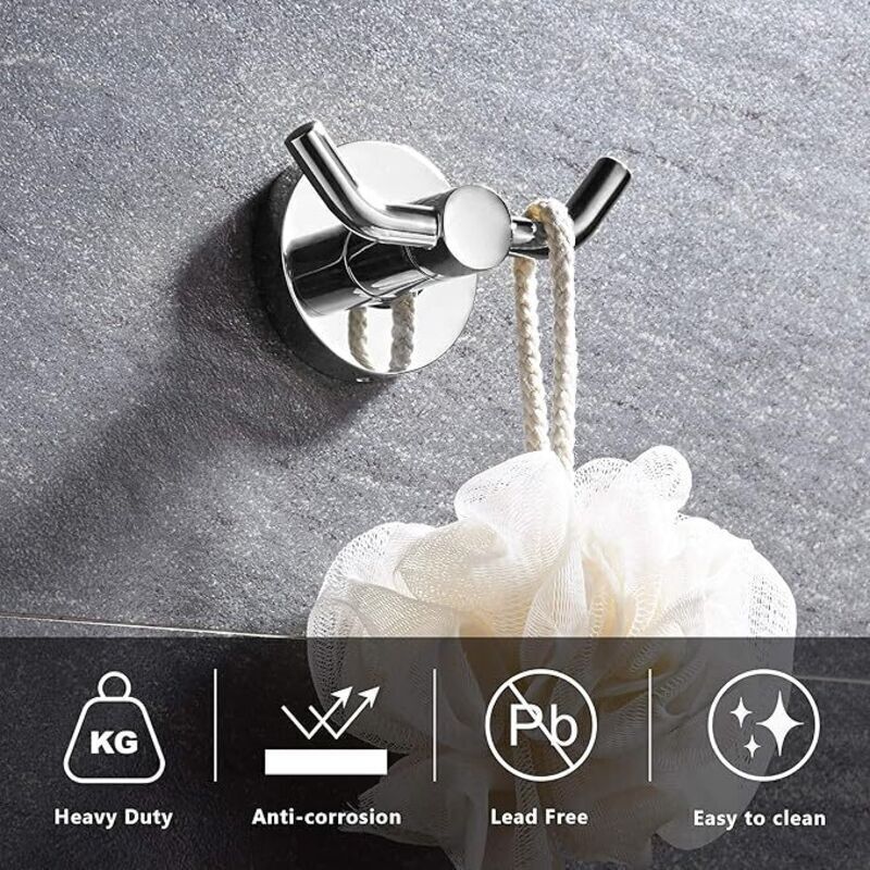 Handtuchhaken Aus Chrom Fürs Badezimmer – Modernes Doppeldesign Für Handtücher Und Bademäntel – Robuste Wandmontage