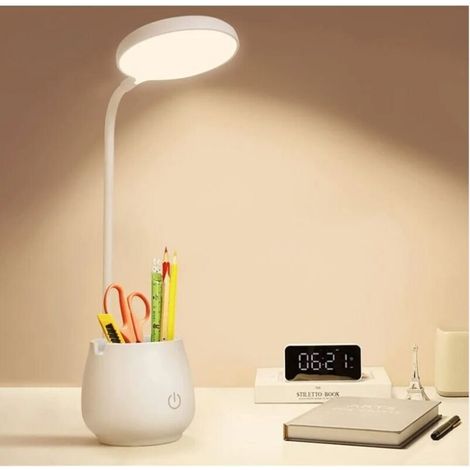 Wiederaufladbare Led-schreibtischlampe Für Studentenwohnheim Oder Homeoffice – 3 Farbmodi, Augenbeleuchtung, Stift- Und Smartphone-halterung, Kompaktes Nachtlicht