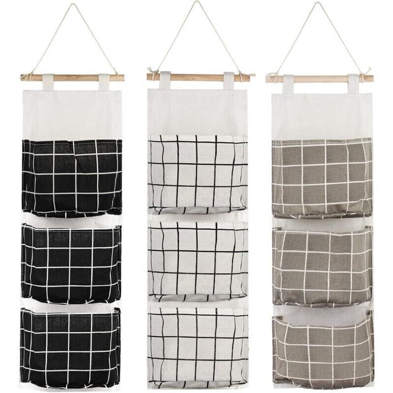 Set Mit 3 Hochwertigen Leinen-aufbewahrungstaschen Zum Aufhängen An Der Tür Oder Im Kleiderschrank – 3 Fächer, Wasserdicht, Ideal Für Schlafzimmer Und Badezimmer