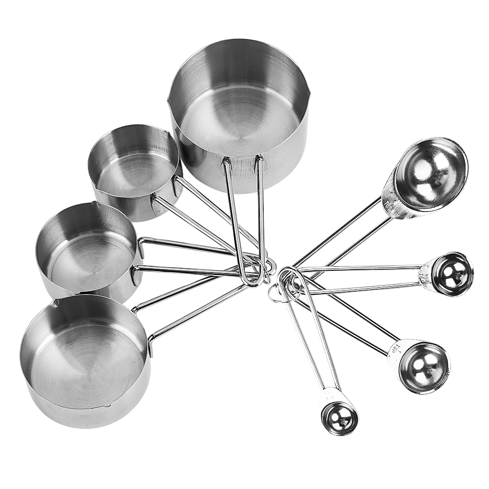 8-teiliges Set Aus Edelstahl, Messbecher Und Löffel, Set Für Zucker, Kaffee, Milch, Küchenhelfer, Backwerkzeug