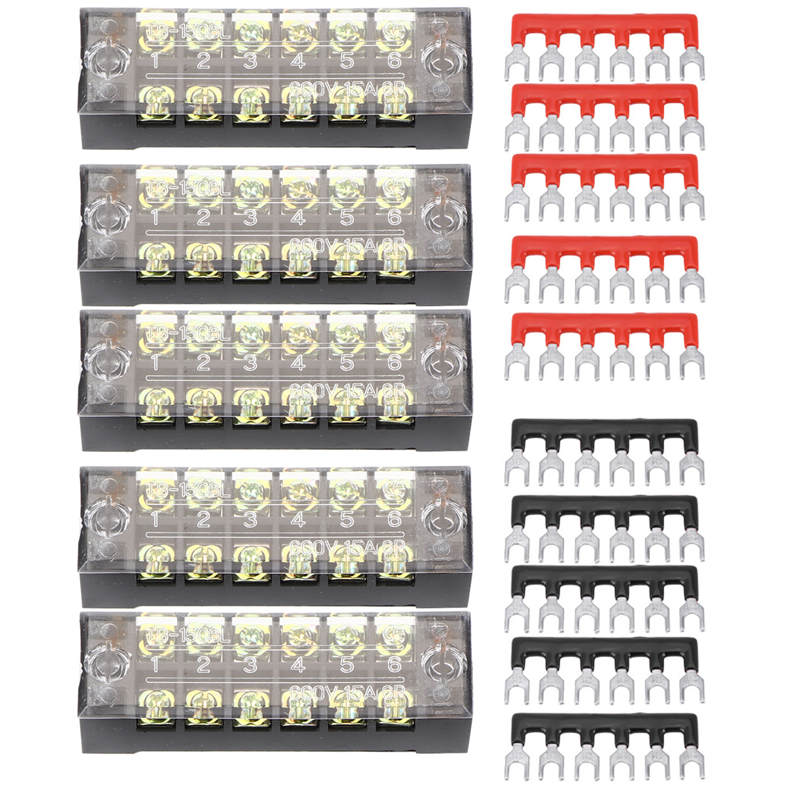 Schraubklemmenblock, 6 Positionen, Barrierestreifen, Isoliert, 5 Stück, Mit Transparenter Kunststoffabdeckung Für Haushaltsgeräte, Maschinen, Elektronische Schaltkreise