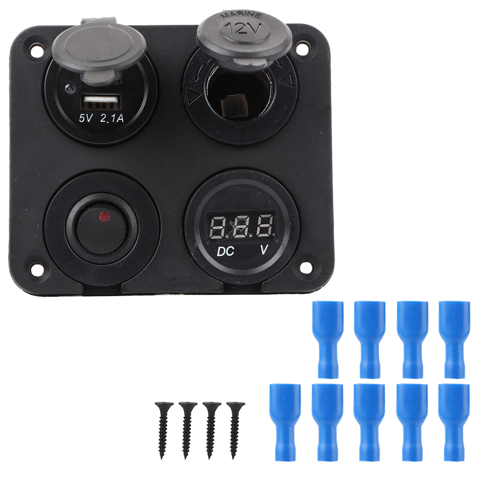 12v 4 Gang Led Kippschalter Panel Zigarettenanzünder Voltmeter Dual Usb 4.2a Für Auto Boot Rot