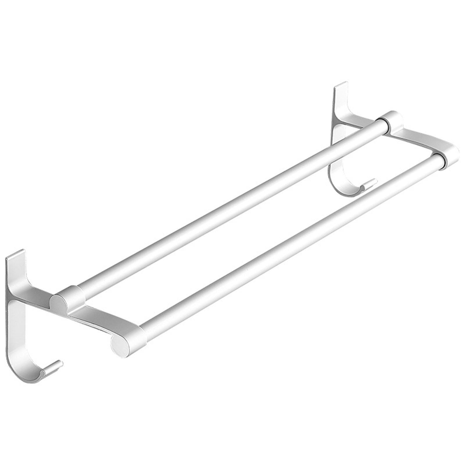Silber-weißer Doppelstangen-handtuchhalter Aus Aluminium, Ohne Stanzen, Für Badezimmer, Wandmontage, Hängeregal, 60 Cm