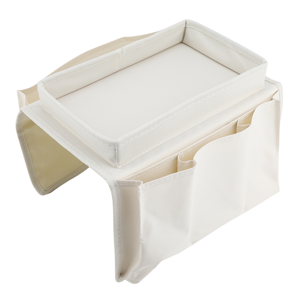 Sofa-armlehnen-hänge-tv-fernbedienungs-organizer, Couch-aufbewahrungstasche Mit Getränkehalter-tablett (beige)