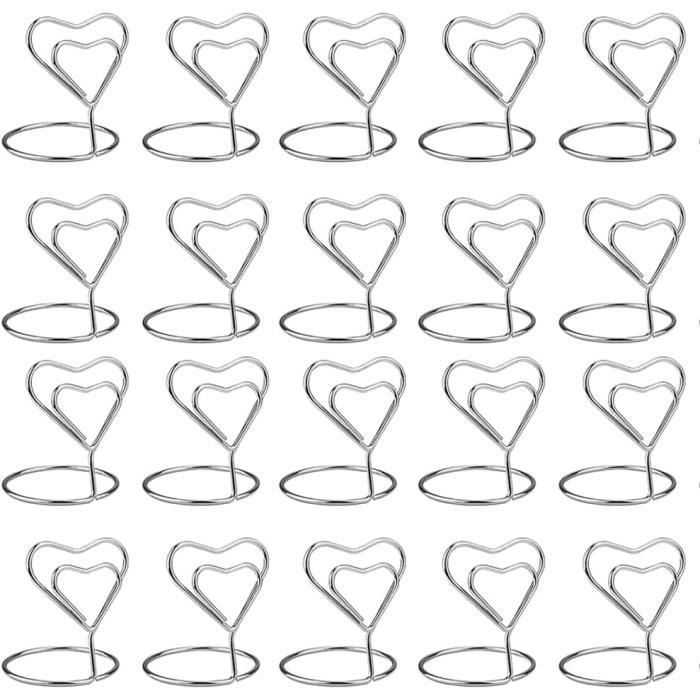 Porte-photo Mémo Carte – Silber – Metall – 20 Stück – Herzförmiges Design – Elegante Tischdekoration