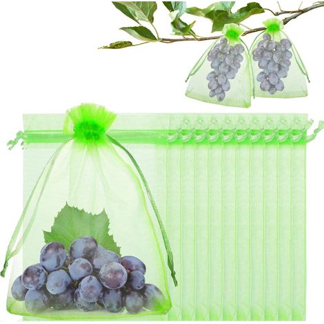 50 Grüne Obst- Und Traubenschutzbeutel, 15 X 20 Cm, Netzbeutel Mit Kordelzug, Wiederverwendbares Insektensicheres Netz Für Obst, Gemüse Und Garten