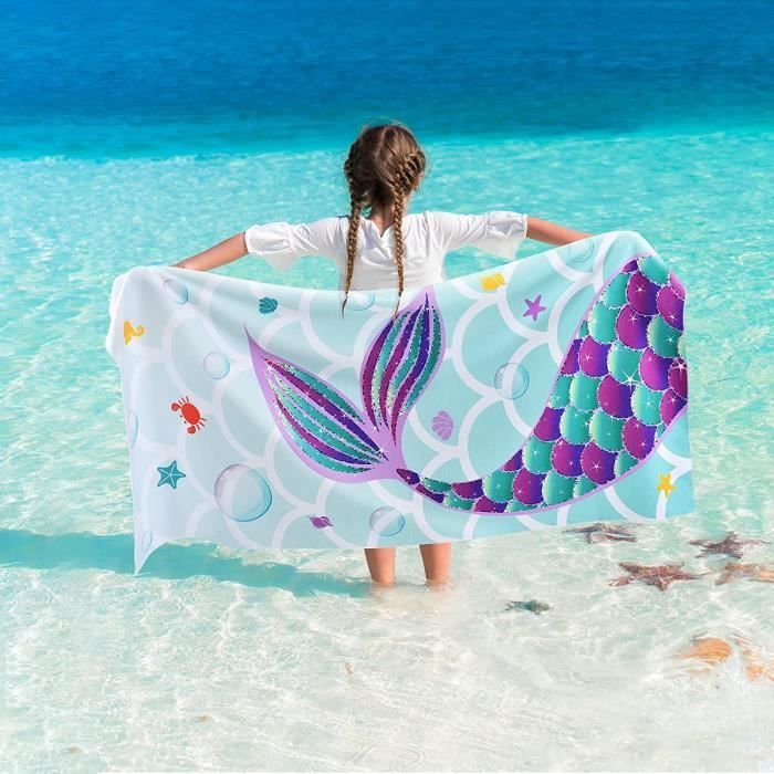 Strandtuch „die Kleine Meerjungfrau“ – Polyester 60x30 Cm – Schnelltrocknend – Waschbar – Mehrfarbig